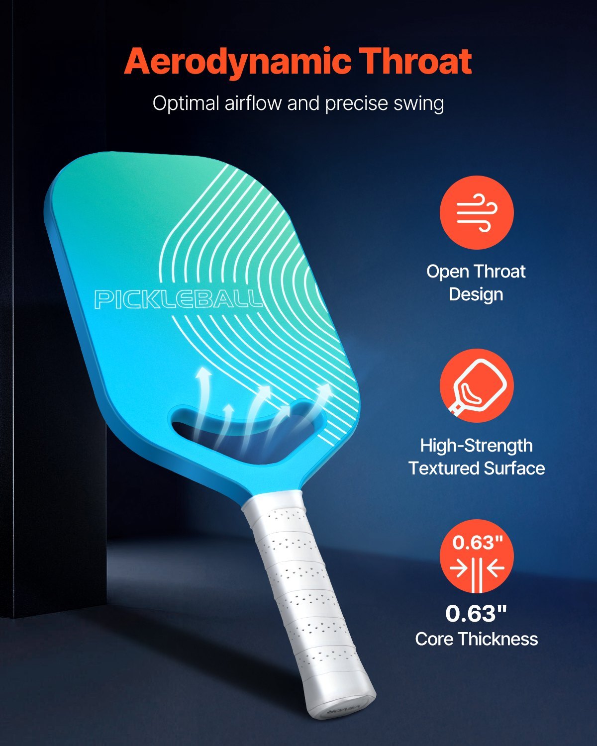 PlaySure Pro Carbon Fiber Pickleball Paddle With Aero Throat Honeycomb Core Racket